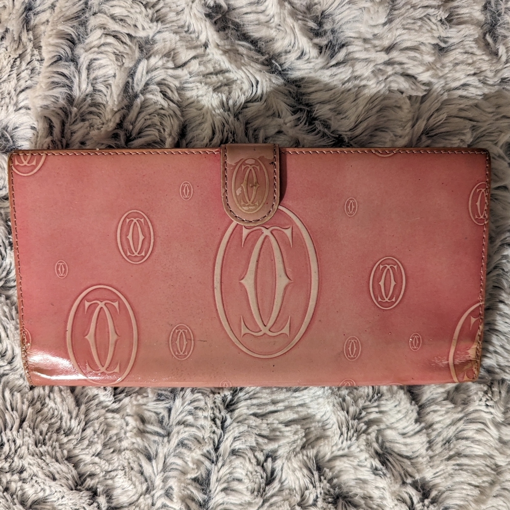 Cartier pink patent happy birthday wallet